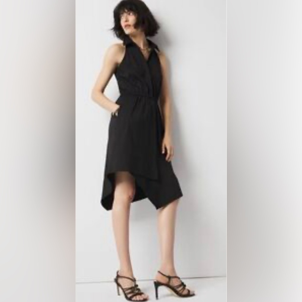 NWT White House Black Market Black Asymmetrical Halter Dress Size S